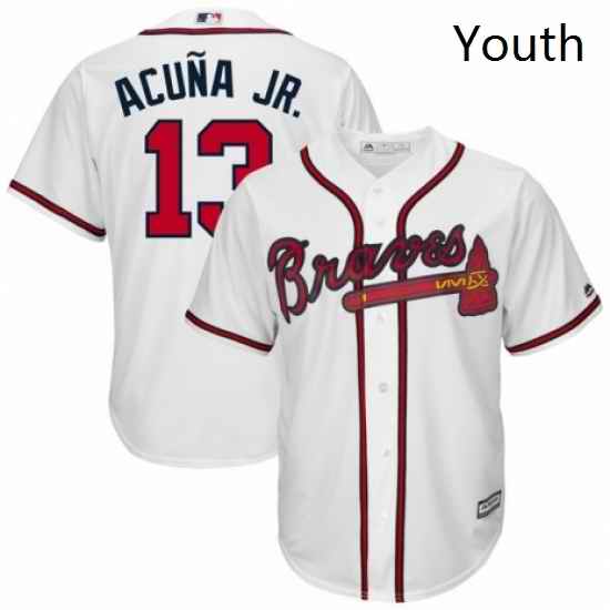 Youth Atlanta Braves 13 Ronald Acua Jr Majestic White Official Cool Base Player Jersey